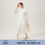 范思蓝恩夏季圆领抽绳褶皱设计感连衣裙女2024夏装新款白色高腰A字裙女 奶白色 S