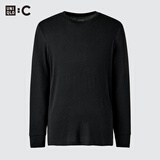 优衣库HEATTECH EXTRA WARM混纺圆领T恤/9分袖男装9%羊绒481441 481441/09黑色 M