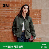 森马（Semir）复古巴恩风外套女短款宽松上衣秋纯棉灯芯绒翻领夹克101524108016