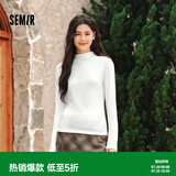 森马（Semir）长袖t恤女短款半高领薄绒轻暖打底衫2024冬新款纯色修身抓绒内搭 奶白10534 S