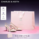 CHARLES&KEITH缎面蝴蝶结尖头高跟凉鞋女生日礼物送女友CK1-60361556 Light Pink浅粉色 35