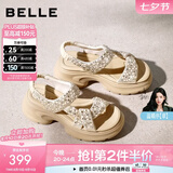 百丽（Belle）繁星亮片休闲凉鞋女2026夏新款商场同款厚底增高凉鞋F4A1DBL6 杏色 38 (240mm)