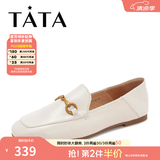 他她（TATA）方头乐福鞋女休闲平底一脚蹬小皮鞋女单鞋春秋款FLC22AM5 米色 40