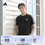 adidas纯棉休闲三条纹针织运动圆领正肩短袖T恤上衣男夏阿迪达斯   黑色/白   L