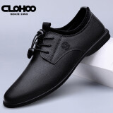 CLOHOO 商务休闲皮鞋男夏季软底透气男鞋潮流百搭一脚蹬英伦正装鞋子男 黑色【皮鞋码】 41