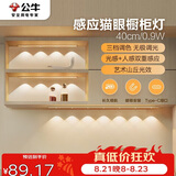 公牛（BULL）感应猫眼橱柜灯磁吸充电山丘光效展柜玄关氛围小夜灯 银40cm三色