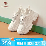 骆驼（CAMEL）老爹鞋女潮酷网布皮面拼接双系带厚底休闲鞋 L24S283079 米白 40