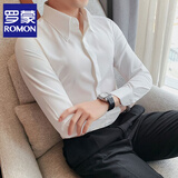 罗蒙（ROMON）法式大领白衬衫男士长袖春秋季新款高级感高领白色免烫衬衣男衣服 白色3010 L (106-126斤)