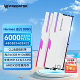 宏碁掠夺者（PREDATOR）48G(24G×2)套装 DDR5 6000频率 台式机内存条 Hermes冰刃系列 RGB灯条(C28) 白色 AI电脑配件