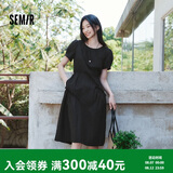 森马（Semir）连衣裙女夏不规则拼接木耳边泡泡袖收腰设计感中长裙101325114041