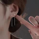 榛橙足银流苏耳线女气质几何耳链养耳洞耳钉女生圆脸显瘦耳饰 足银方块耳线E10-5