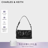 CHARLES&KEITH褶皱手提斜挎小方包腋下包女士生日七夕礼物CK2-80160183 CK2-80160183Noir黑色 S
