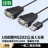 绿联USB转RS232串口连接线 DB9针公对公com口转换器工业级一拖二连接线 1.5米 30769