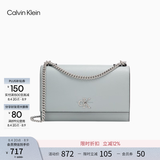 Calvin Klein女包【七夕礼物】优雅休闲字母搭扣ck翻盖荔枝纹链条单肩包斜挎包 PC6-灰蓝色 OS