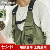 马登工装美式复古多口袋机能风马甲无袖坎肩背心两用挎包外套男秋 绿色 均码