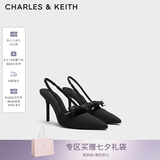 CHARLES&KEITH缎面蝴蝶结尖头高跟凉鞋女生日七夕礼物送女友CK1-60361556 BLACK TEXTURED黑色纹理 37