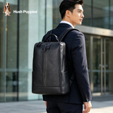暇步士（Hush Puppies）双肩包男头层牛皮男士背包真皮休闲大容量学生书包商务电脑包男包 黑色761W单拉链款