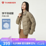 坦博尔轻薄羽绒服女短款翻领宽松舒适衬衫式女士外套330226D 青木棕175