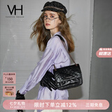 VANESSA HOGAN VH女包克斯油蜡腋下包轻奢链条通勤斜挎单肩包邮差包生日礼物 黑色【头层牛皮材质】