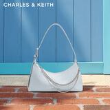 CHARLES&KEITH柔软拉链式褶皱单肩包腋下包包女包生日七夕礼物CK2-40782472 Sea Salt Blue海盐蓝色 S