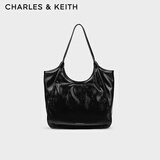 CHARLES&KEITH柔软褶皱大容量单肩托特包包女包生日礼物送女友CK2-30782457 Black黑色 大包