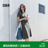 森马（Semir）连衣裙女夏季扭结开叉正肩T恤裙小心机不规则中长裙101325114009