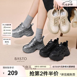 百思图【柔软内里】春夏尚休闲运动爹鞋时厚底增高女鞋D3656CM5【预售】 深灰色 38