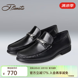 宾度（J.Benato）【品牌旗舰】皮鞋英伦时尚头层牛皮商务休闲鞋男士套脚舒适爸爸鞋 黑色 40