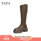 他她（TATA）时装靴弹力小V靴软糖靴加绒长筒靴高跟骑士靴子CGG01DG5 棕色（高糖7CM-绒里）-CGG01 34