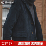 马登工装 美式复古中长款灯芯绒风衣外搭过膝条绒大衣男外套 黑色 XL