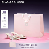 CHARLES&KEITH方头蝴蝶结褶皱细跟拖鞋凉鞋生日七夕礼物送女友CK1-60280476 粉白色Chalk 37 （235）