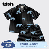 野兽派家居（tbh）软棉棉天丝棉条纹睡衣套装男女同款家居服套装 短款 L七夕礼物