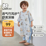 威尔贝鲁【吸湿排汗】婴儿睡袋1-3岁儿童前4后2宝宝夏季薄款睡衣云端蓝L