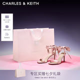 CHARLES&KEITH一字带缎面蝴蝶结绑带高跟凉鞋子女鞋七夕礼物送女友CK1-61720177 粉红色Pink 36