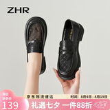 ZHR单鞋女英伦风皮鞋女平底透气网面乐福鞋女套脚女鞋 BK10E 黑色37