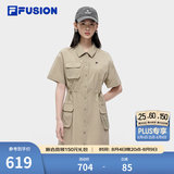 斐乐（FILA） FUSION潮牌女子梭织连衣裙夏季新款时尚宽松衬衫裙 朦胧卡其-DK S 160/80A