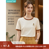 茵曼（INMAN）【冰氧吧】凉感撞色圆领短袖T恤2026夏季女装新款透气显瘦上衣 浅杏色 L