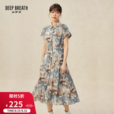 深呼吸DEEP BREATH女装复古印花单排扣高腰中长款碎花连衣裙A500178 油画花 L (4)