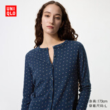 优衣库提花罗纹印花开衫/长袖女装485717 491601 485717/69藏青色(樱桃图案) XL