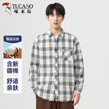 啄木鸟（TUCANO）长袖衬衫男士日系复古翻领格子衬衣宽松休闲百搭痞帅上衣服外套男