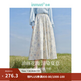 茵曼（INMAN）亚麻欧若风薄款植物碎花半身裙女装2026年夏季新品a字中长伞裙子 白底蓝花 M