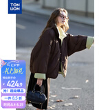 唐狮（TonLion）2025冬女撞色灯芯绒拼接蝙蝠袖短款羽绒服柔系美式加厚面包服外套