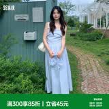 森马（Semir）吊带连衣裙女简约防走光时尚夏新款蕾丝丝巾裙子松紧后背 灰蓝80201 S
