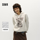 森马（Semir）卫衣女冬季加绒oversize连帽印花图案盐系慵懒风上衣101725116010
