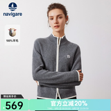 Navigare意大利小帆船羊毛衫女士秋冬季半高领弹力休闲毛衣通勤针织开衫女 知更雀灰/白 M