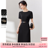尚都比拉设计感拼接连衣裙夏季高级感气质百褶裙小个子中长裙子 雅黑色 M