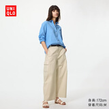 优衣库廓形工装裤女装/弯刀镰刀裤子487393 31 米色 S