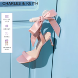 CHARLES&KEITH一字带缎面蝴蝶结绑带高跟凉鞋子女鞋生日礼物送女友CK1-61720177 粉红色Pink 36