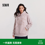 森马（Semir）史努比系列卫衣女中长款假两件图案冬oversize摇粒绒连帽衣服 橡皮粉61214（特宽松款介意可拍小一码） S