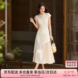 尚都比拉国风立领盘扣绣花连衣裙女夏季收腰显瘦假两件拼接裙气质中长裙